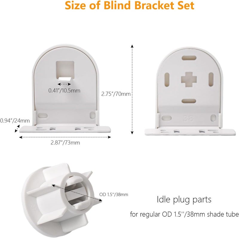 HUIYEETEX Blind Replacement Parts for 1.5”/38mm Shade Tube, Mounting Bracket for Blinds, Shade Brackets/Mounting - Image 2